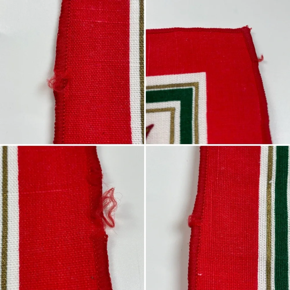Vintage Christmas Napkins Cloth Poinsettia Flowers Red White Green Holiday Set 8